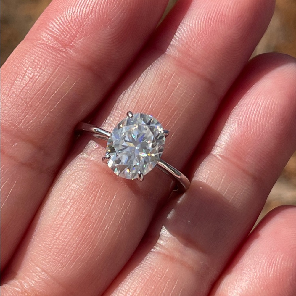 Certified 3ct Moissanite Oval Solitaire Ring Size 7 925 Silver w/ Inscription